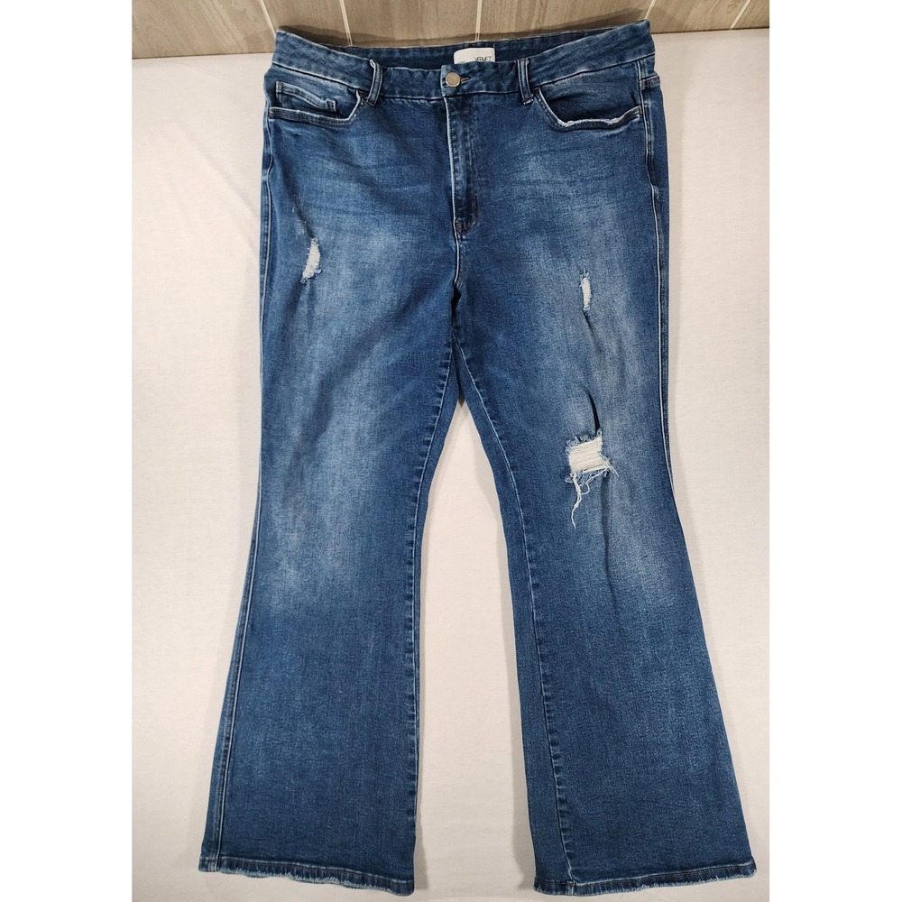 Vervet Flare Jeans Womens Plus Size 22 Distressed Blue Stretch High Rise